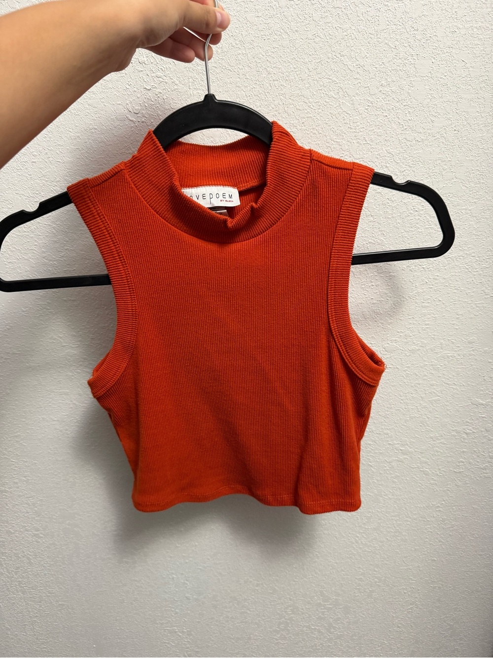 Love Poem Orange Ribbed Mock Neck Crop Tank